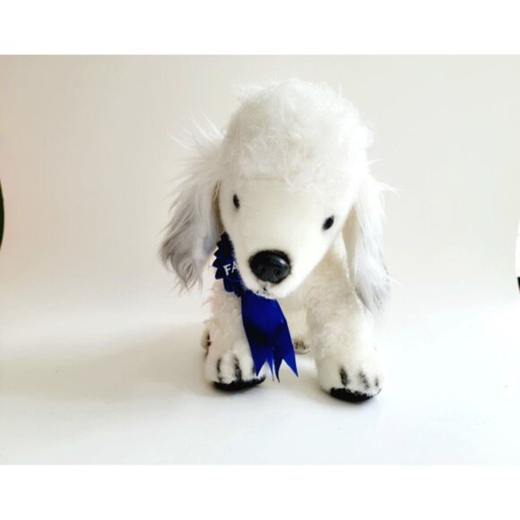 2 FAO Schwarz Plush White Poodle Dog & Gray Elephant Toy Stuffed Animal 10" LOT - Picture 1 of 4
